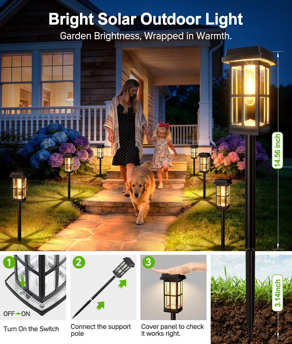 8 Pack Solar Pathway Lights Outdoor, 2 Lighting Modes Waterproof Solar Lights Outdoor, Brighter Up to 15Hrs Outdoor
