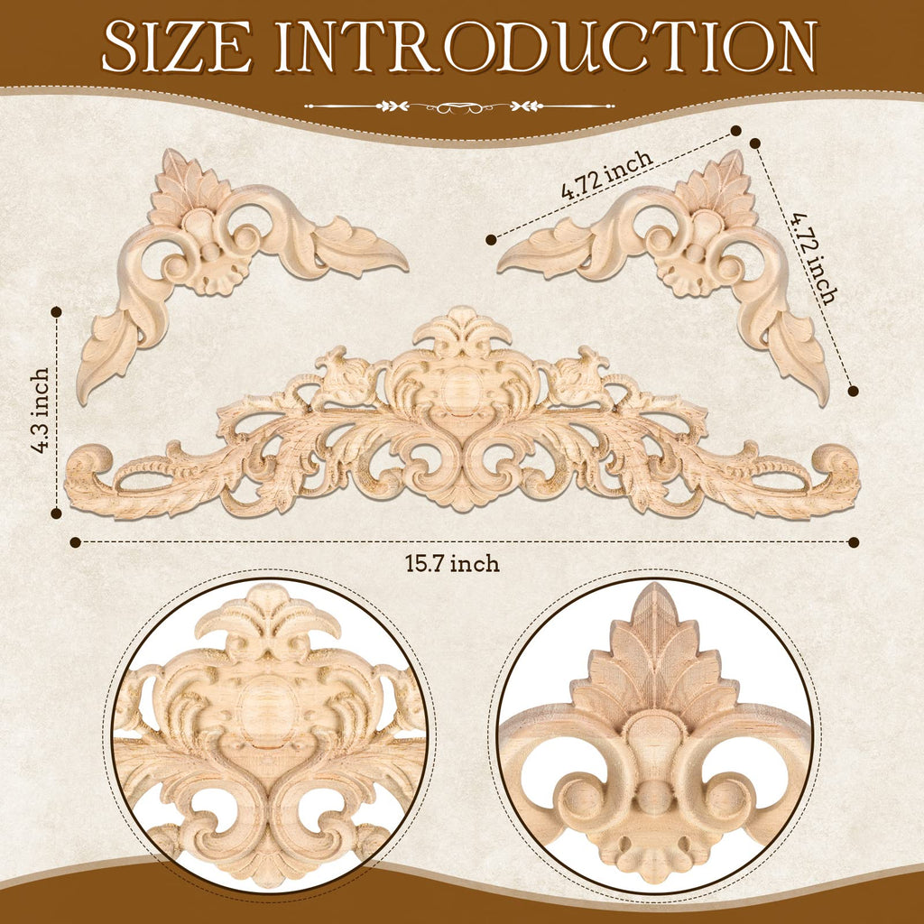 10 Pieces Decorative Wood Onlays and Appliques for Furniture - DIY Carved Trim Appliques for Bed, Door, Cabinet