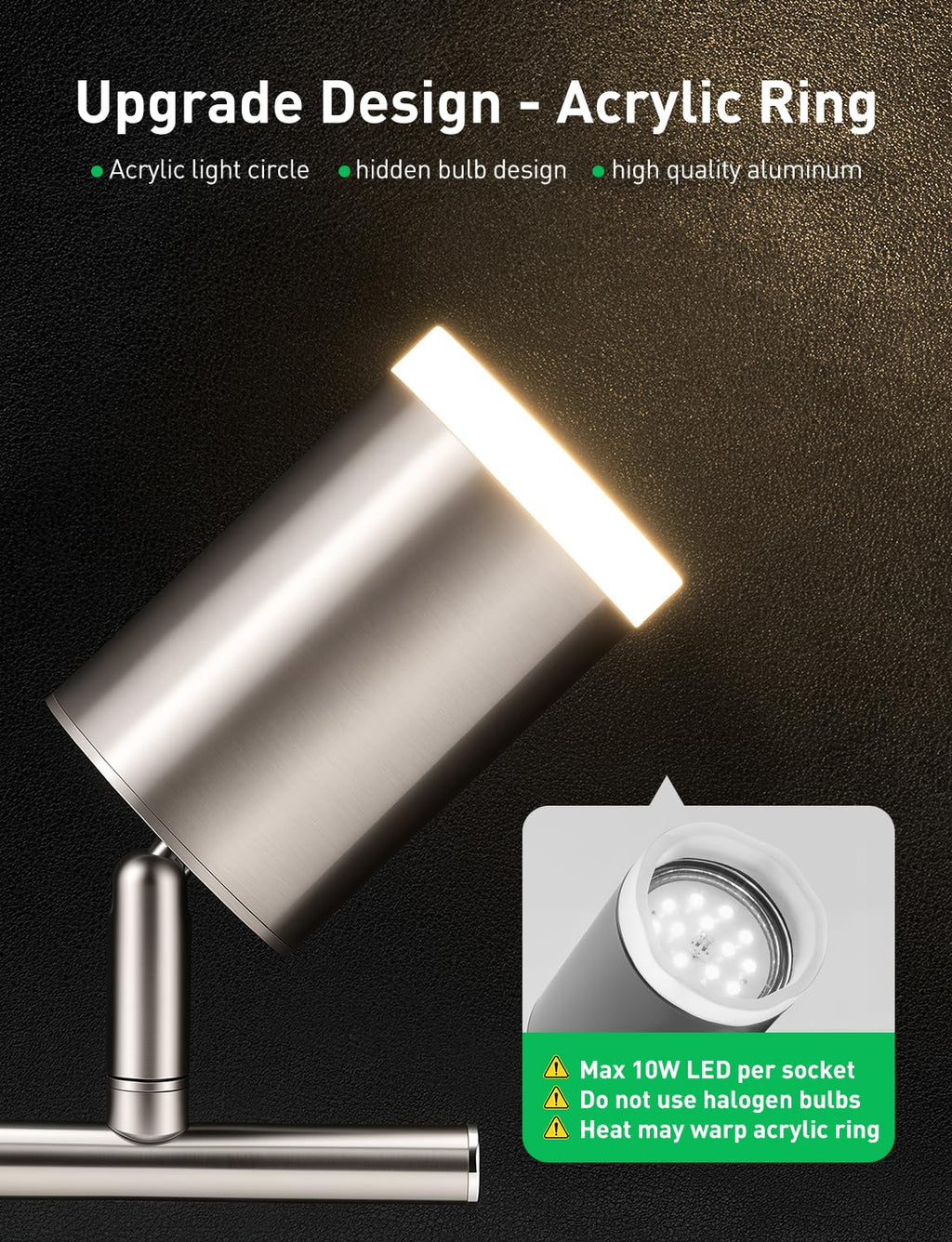 4 Light Kitchen Track Lighting Fixtures Adjustable Ceiling Light,24 Inch ETL List Nickel LED Rail Spotlight