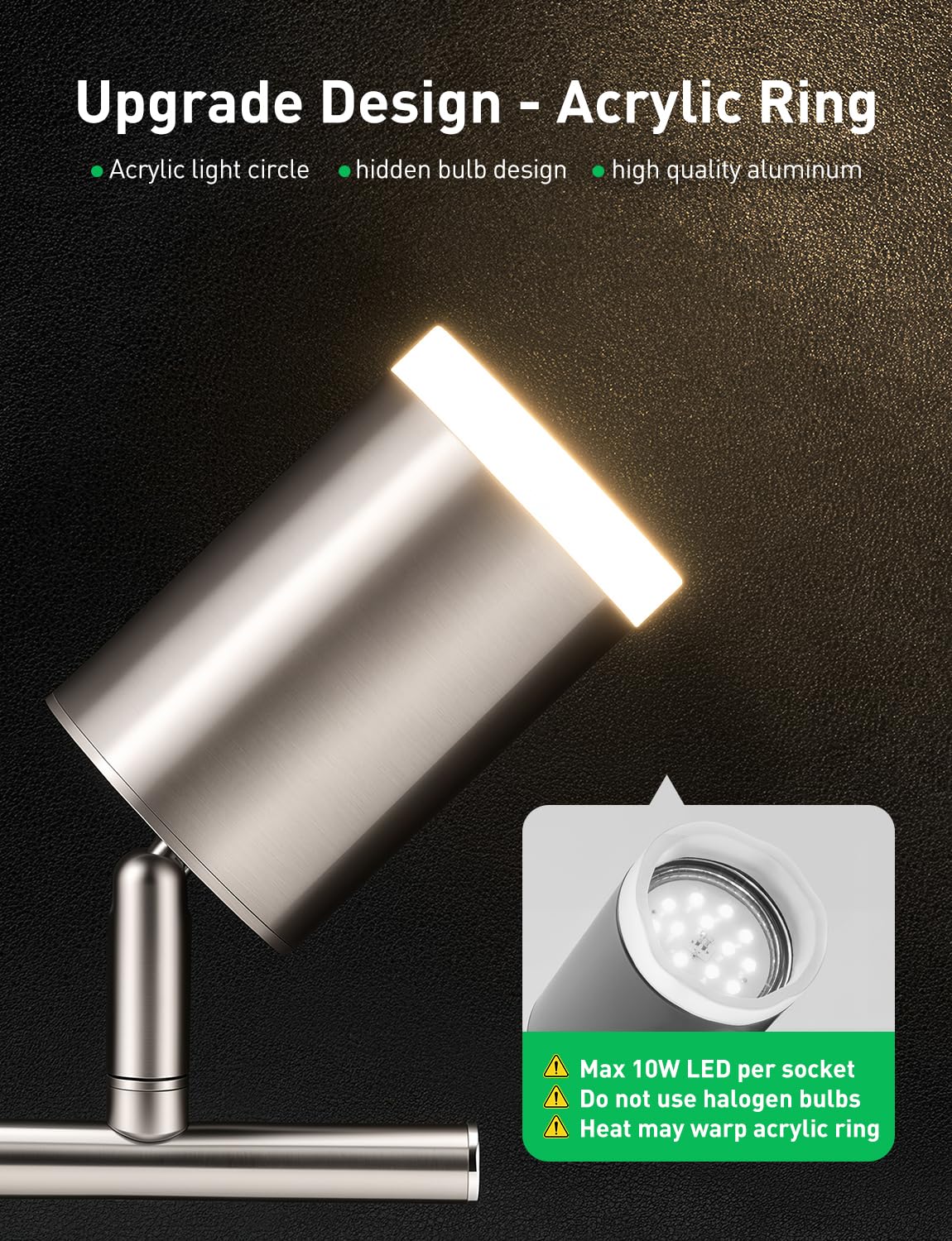 4 Light Kitchen Track Lighting Fixtures Adjustable Ceiling Light,24 Inch ETL List Nickel LED Rail Spotlight