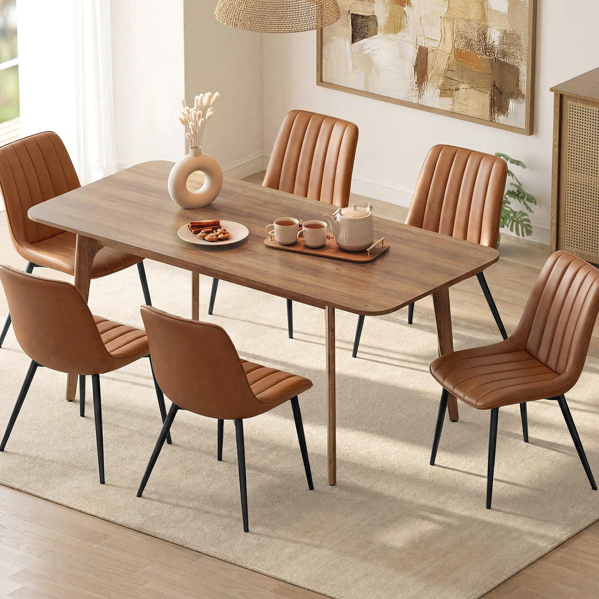 Dining Chairs Set of 6, Upholstered Kitchen Chairs, PU Leather