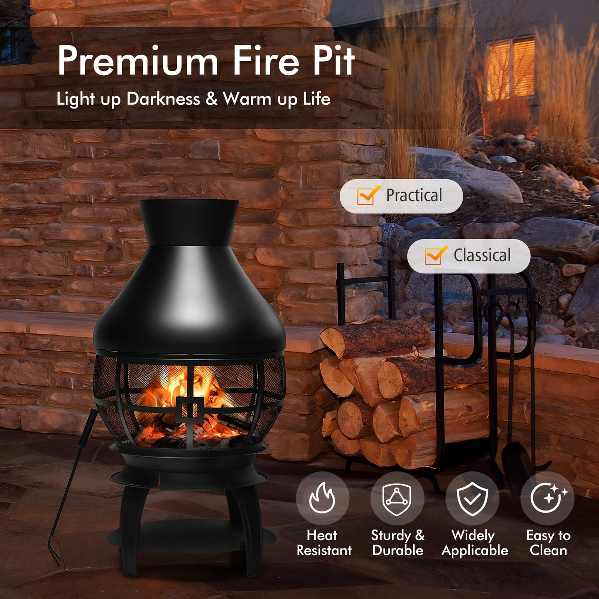 Wood Burning Chiminea, Heavy Duty Fireplace Chiminea