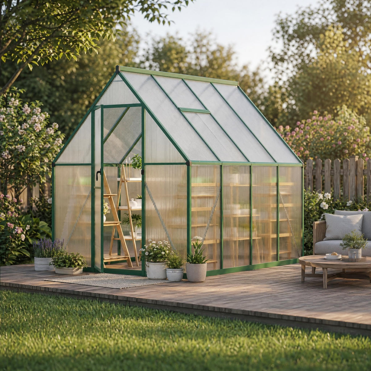 6x7 FT Outdoor Greenhouse, Polycarbonate Greenhouse with Roof Vent and Ground Nails, Aluminum Large Walk-in Green