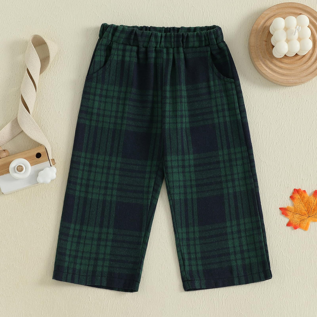 Toddler Baby Boy Girl Gingham Pants Retro Flannel Plaid Pants Fall Winter Elastic Waist Long Trousers with Pockets