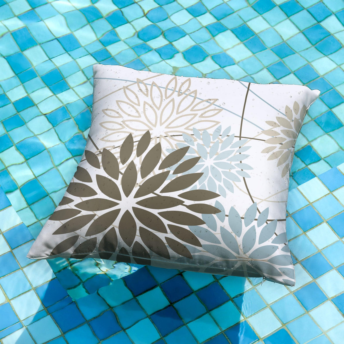 Brown Blue Floral Outdoor Pillow Covers 18x18 Set of 2 Waterproof