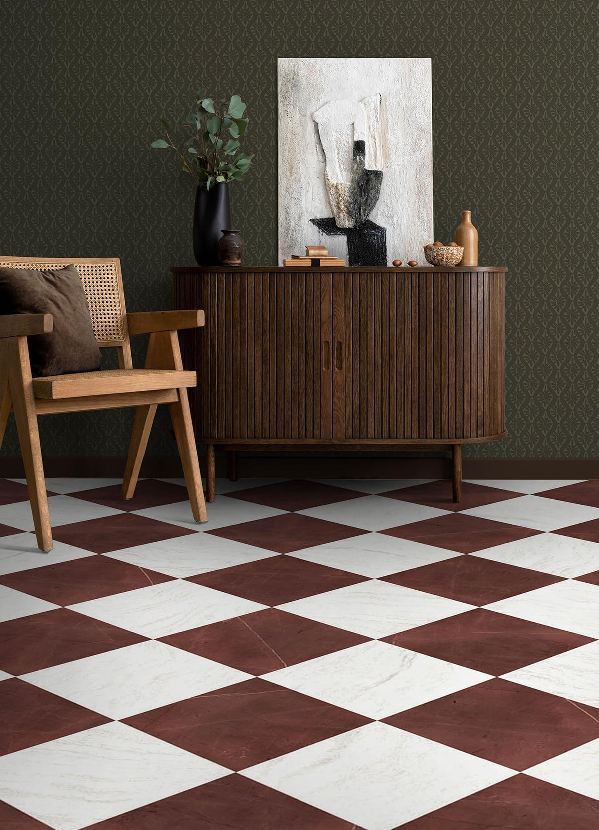 X Chris Loves Julia Bonneville Oxblood Peel and Stick Floor Tiles, FP6333