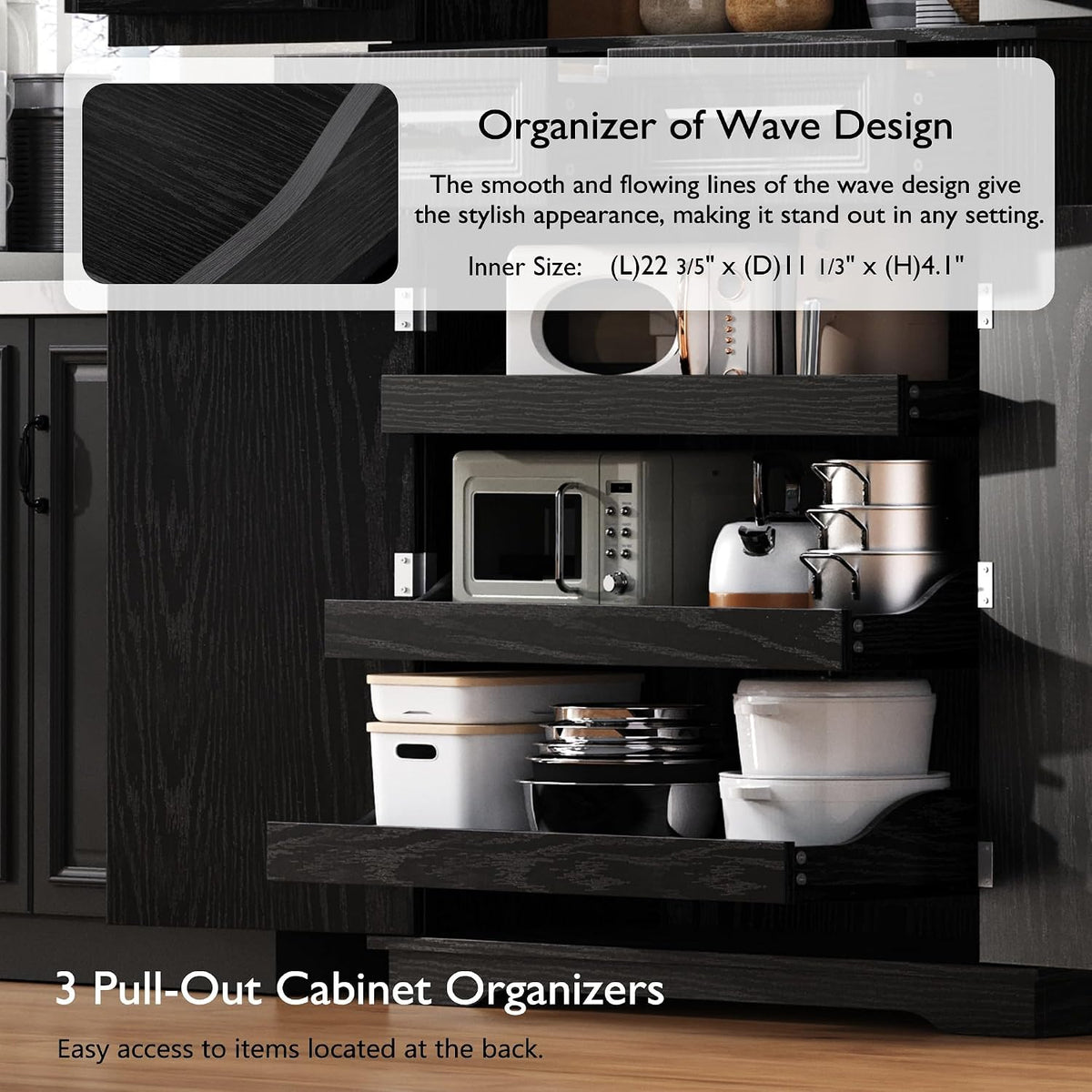 Farmhouse Pantry Cabinet with Drawers and Door Shelves, Black | Farmhouse Pantry Cabinet, Tall Storage Cabinet With