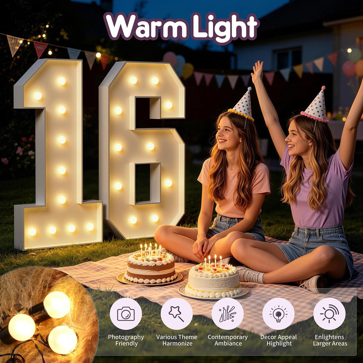 4FT Marquee Numbers 40 Light Up Sign for 40th Birthday Party Decor