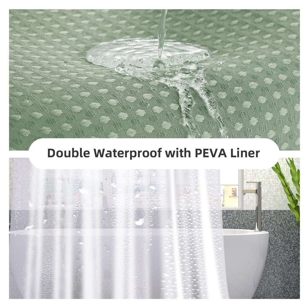 Waterproof Waffle Shower Curtain, Heavy Duty 3 Piece Set with Clear Liner and 6 Stainless Steel Hooks