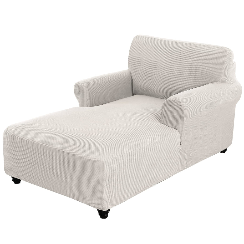 Chaise Lounge Cover - Stretch Jacquard Slipcover for Double Arm Chaises, Breathable Lattice Pattern Furniture