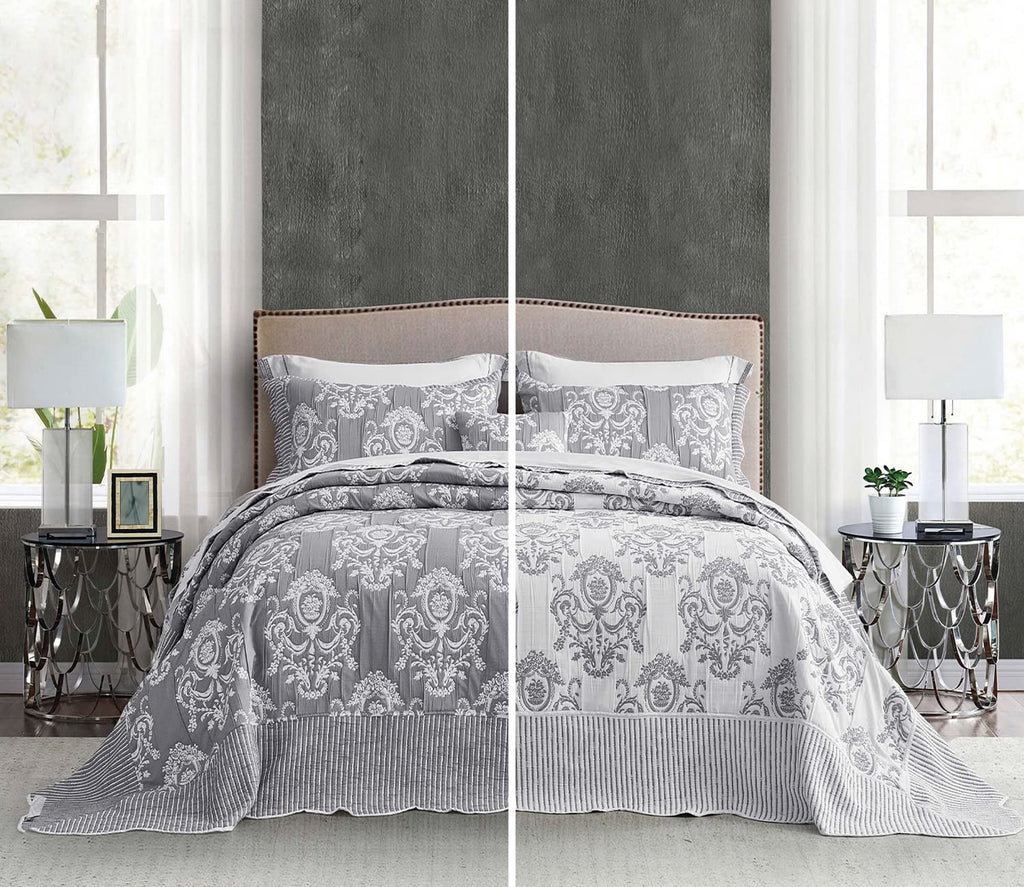 Bedspreads 128x120, Jacquard Damask, Grey