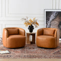Set of 2 Top Grain Genuine Leather Upholstered Swivel Barrel Chair