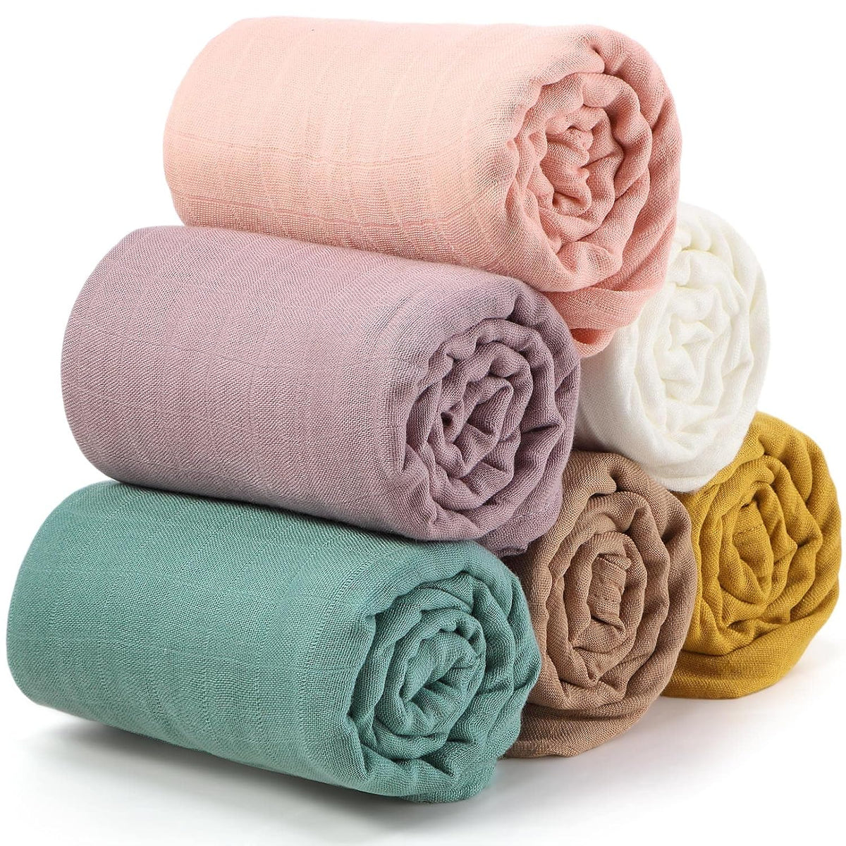 6 Pack Large Muslin Swaddle Blankets for Newborn, Bright