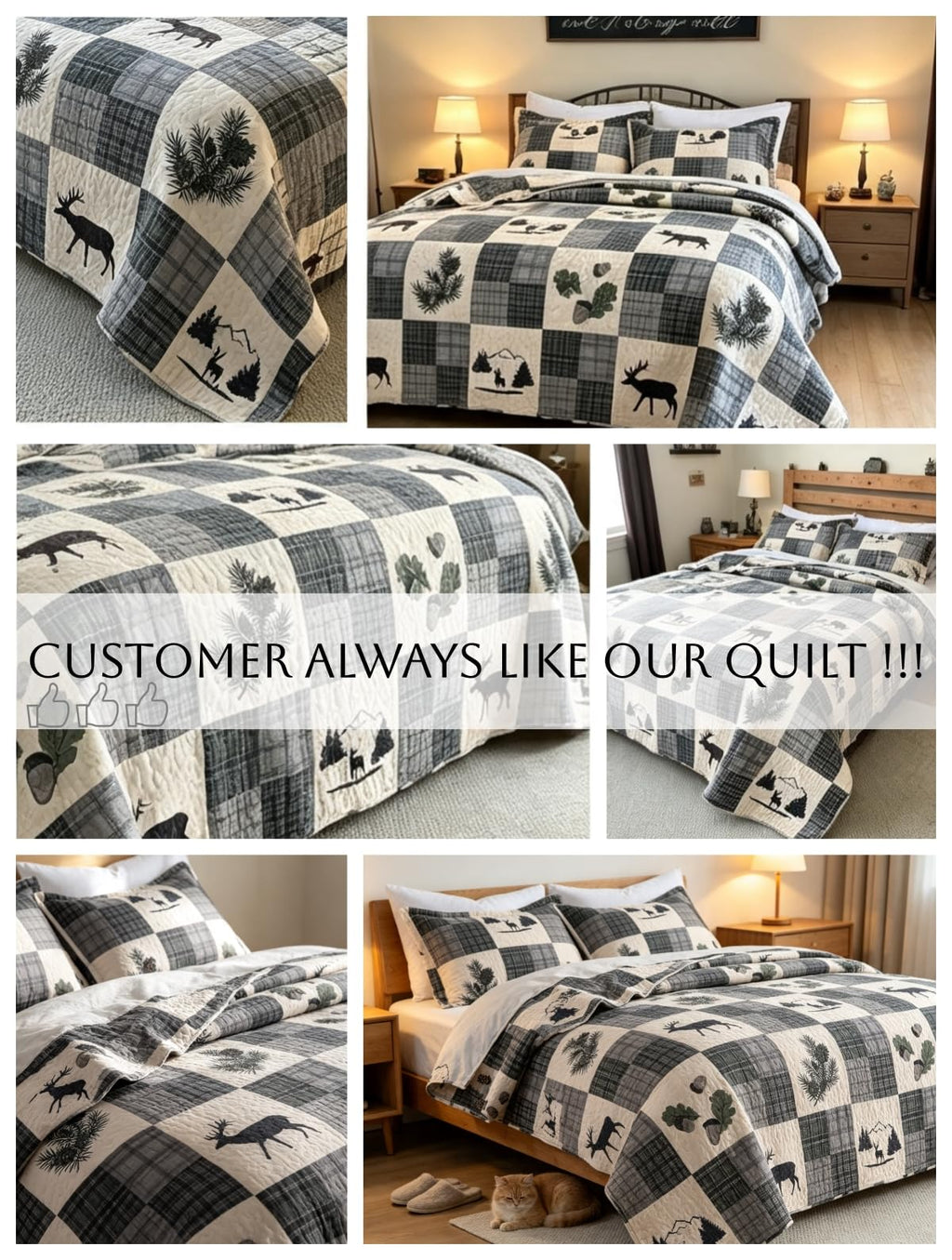 Cabin Quilt Set 100% Cotton Bedding Sets Rustic Style Plaid Patchwork