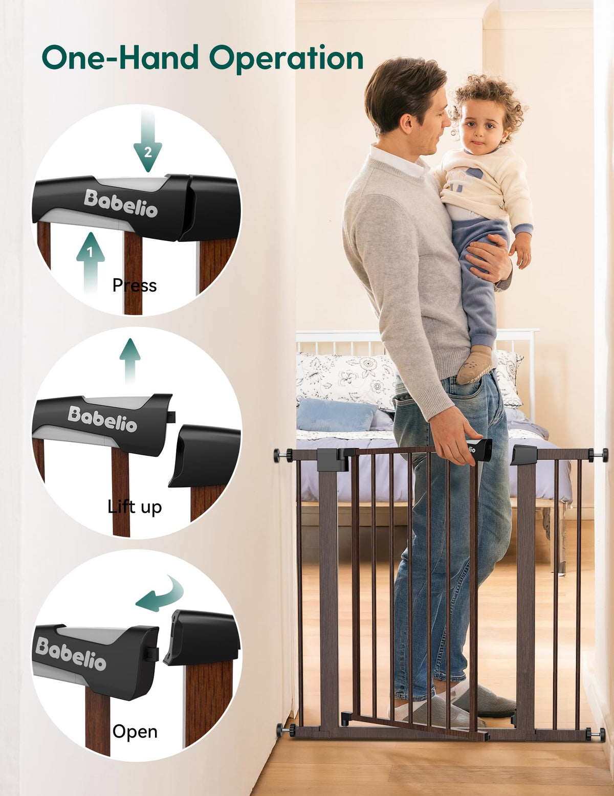 29-55" Extra Wide Baby Gate,, Black Wood Pattern