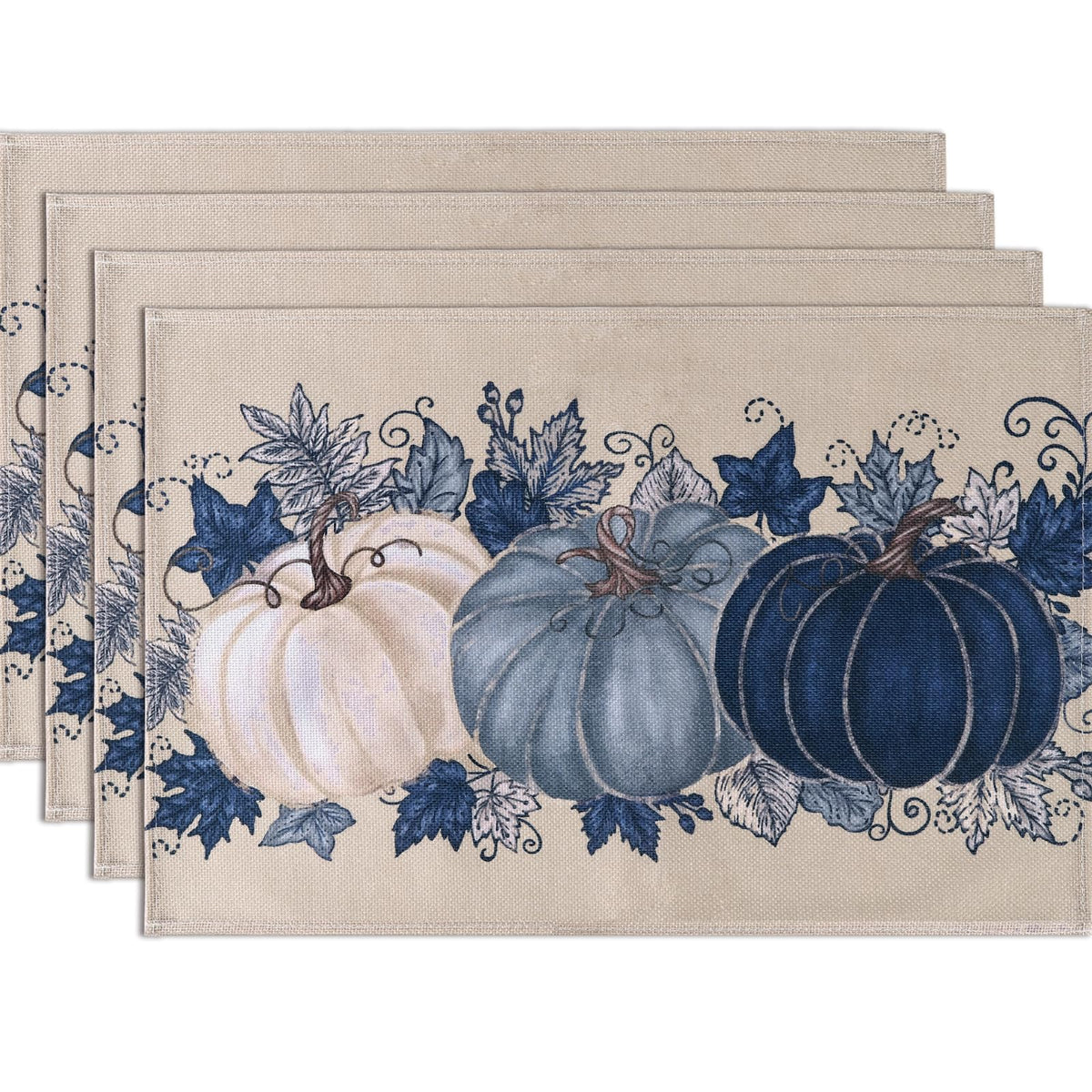 Fall Thanksgiving Placemats Set of 4 Blue Vintage Pumpkin Decorative