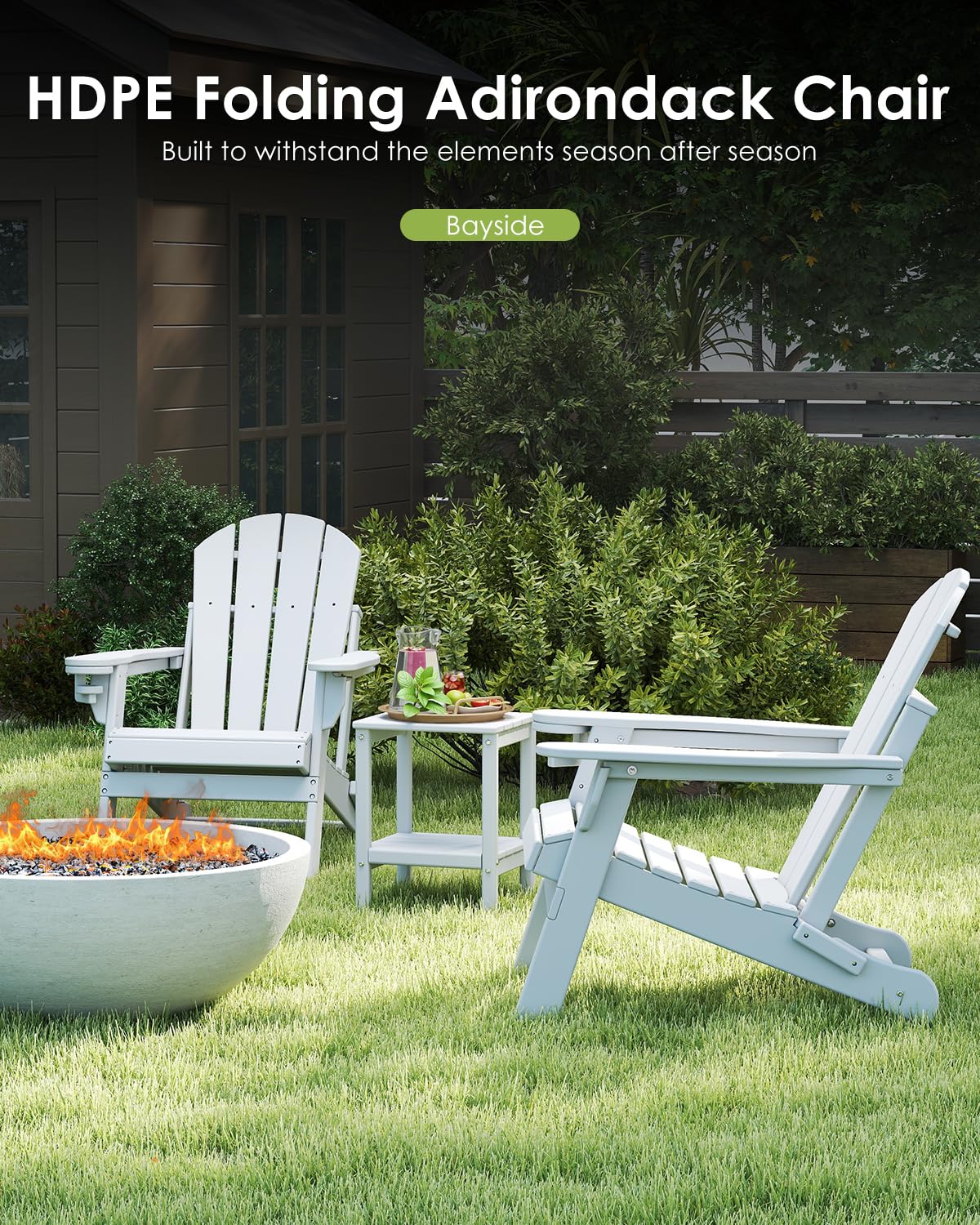 Folding-Adirondack-Chairs Set of 4, HDPE All Weather, White