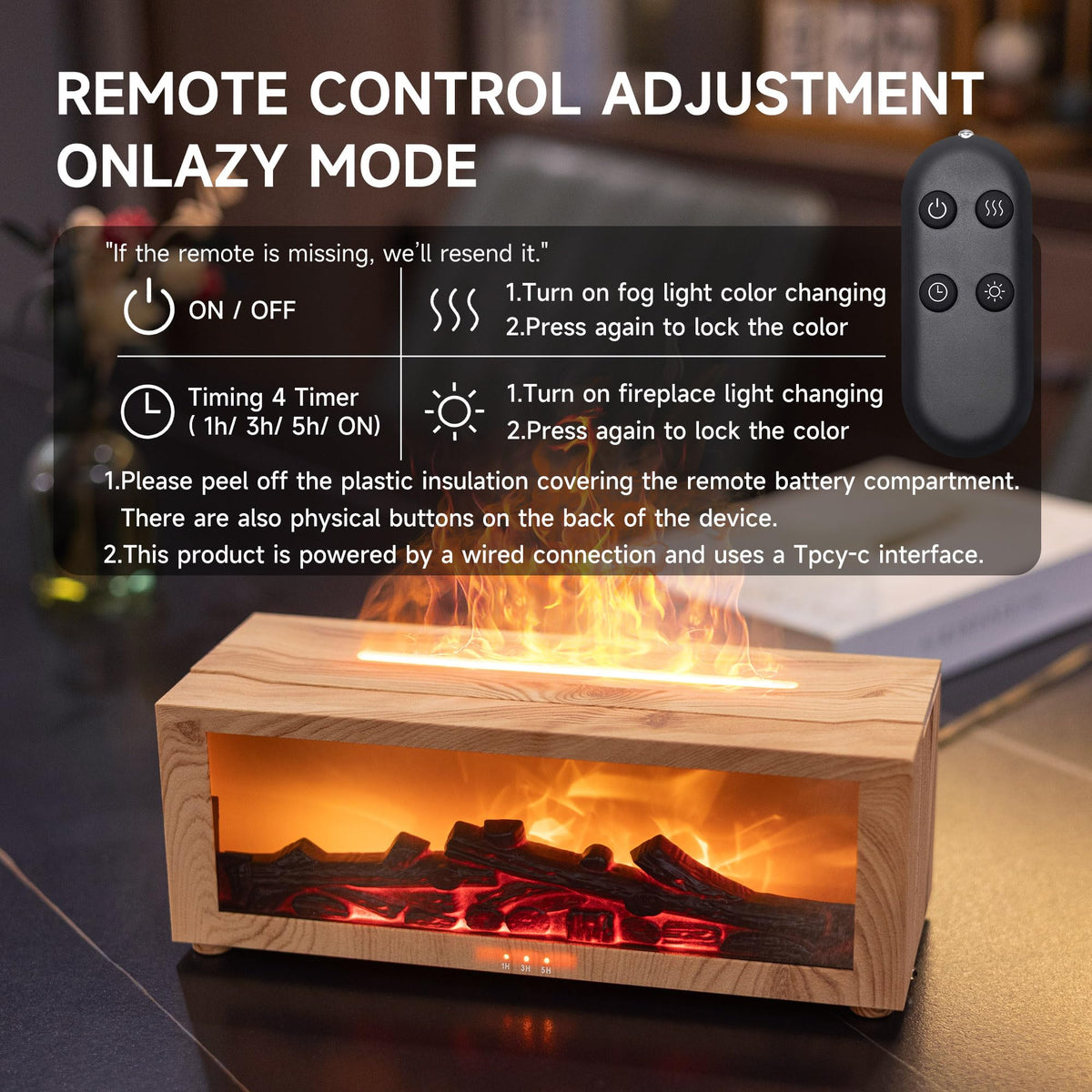 Essential Oil Diffuser Humidifier with Fireplace Flame Effect