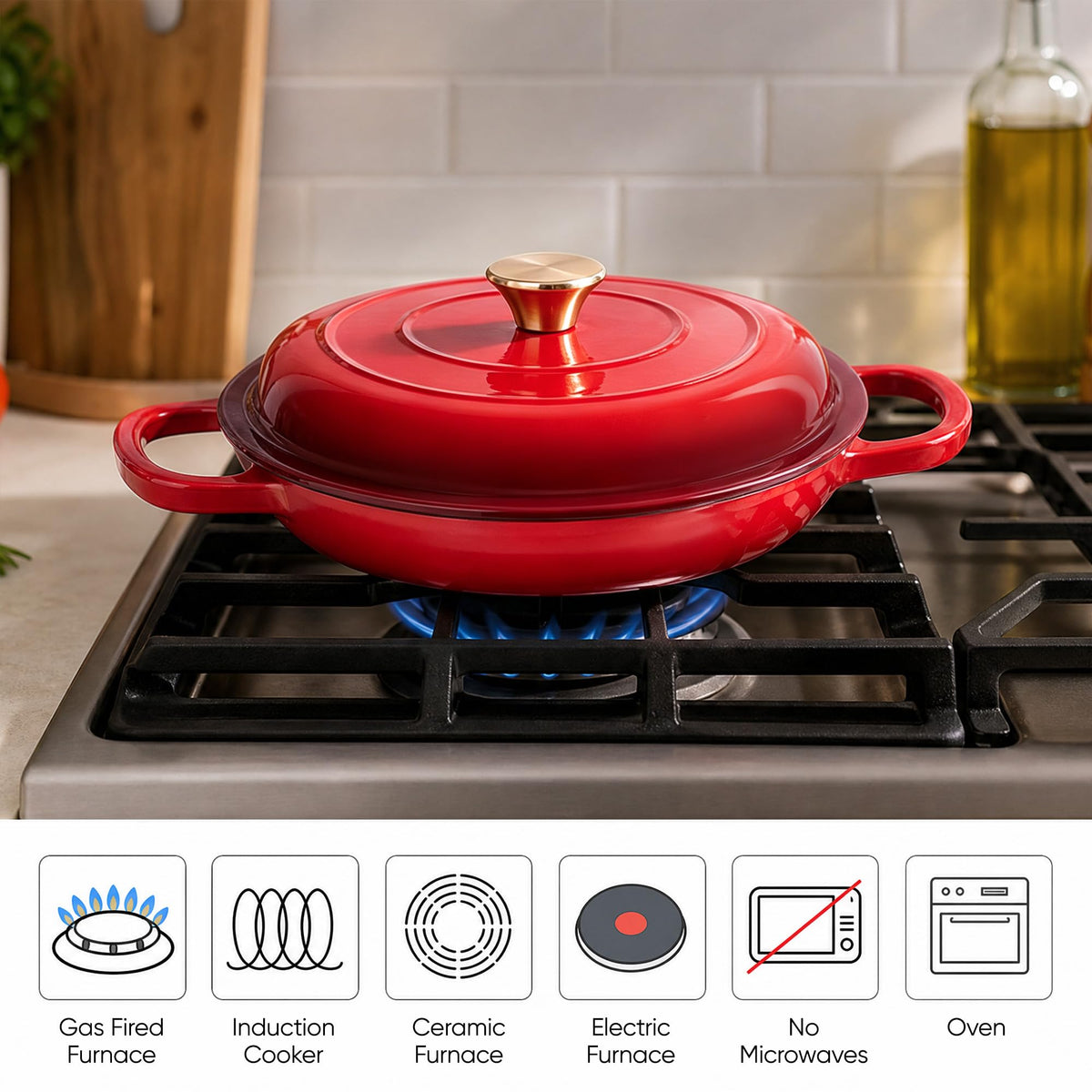 Dutch Oven Enameled Cast Iron with Lid - Big Dual Handles - Oven Safe up to 500°F - Classic Round Pot for Versatile