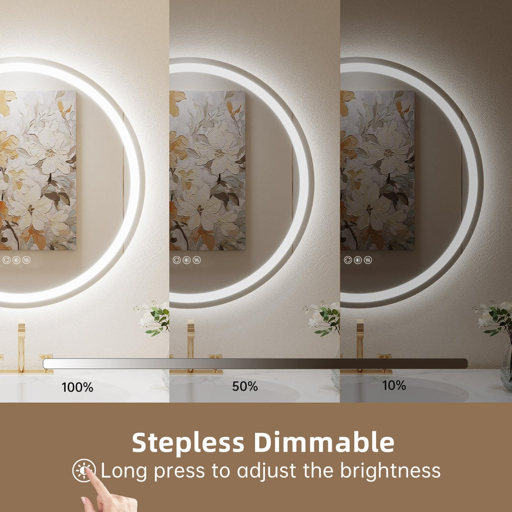 32" Round LED Mirror,Circle Bathroom Mirror with Lights