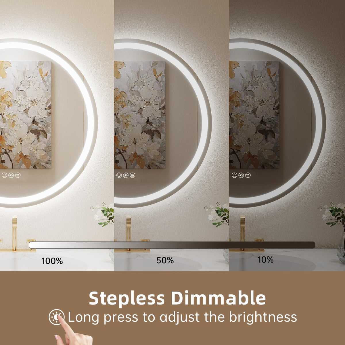 32" Round LED Mirror,Circle Bathroom Mirror with Lights