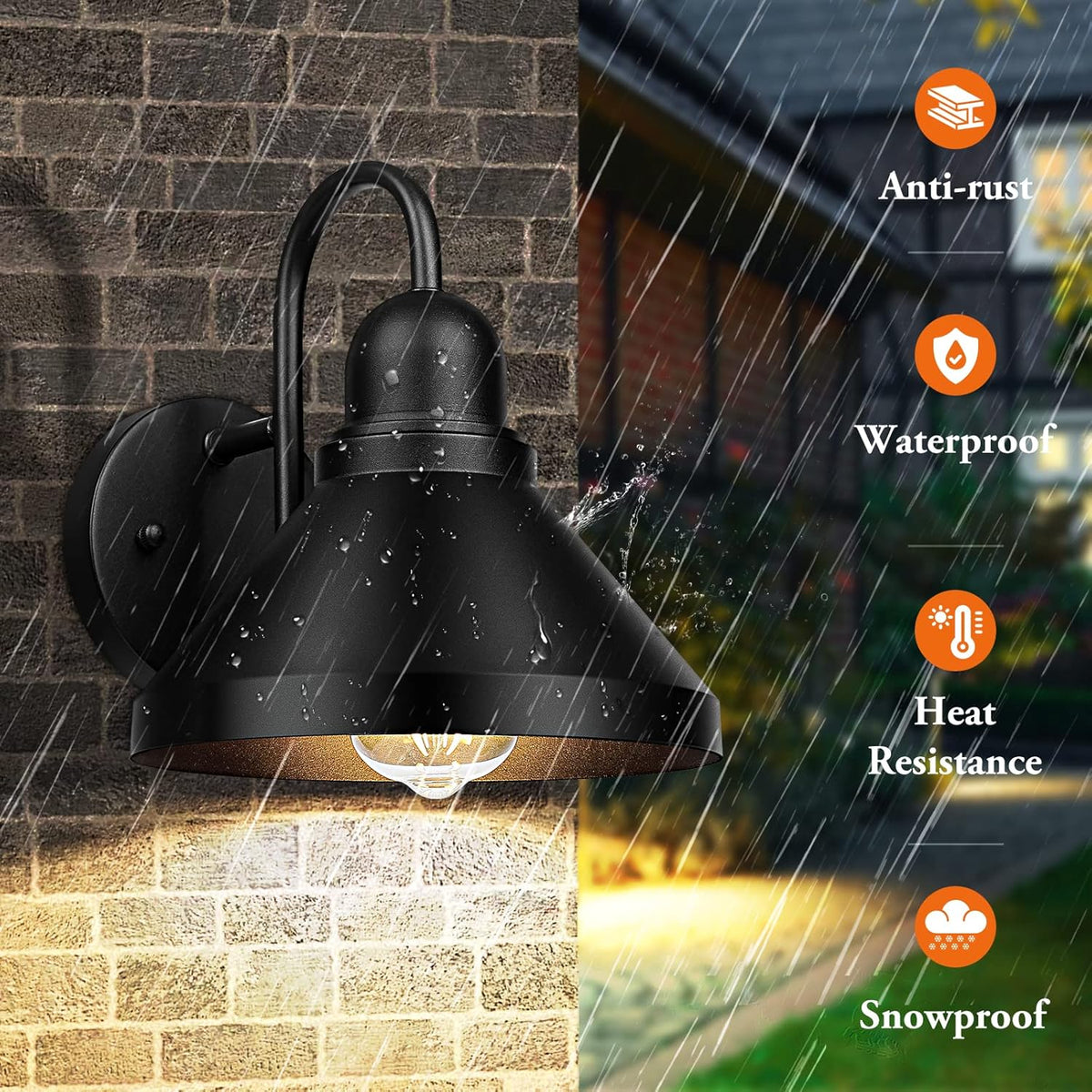 Gooseneck Outdoor Light Fixtures, 2-Pack Farmhouse Barn Lights for Porch