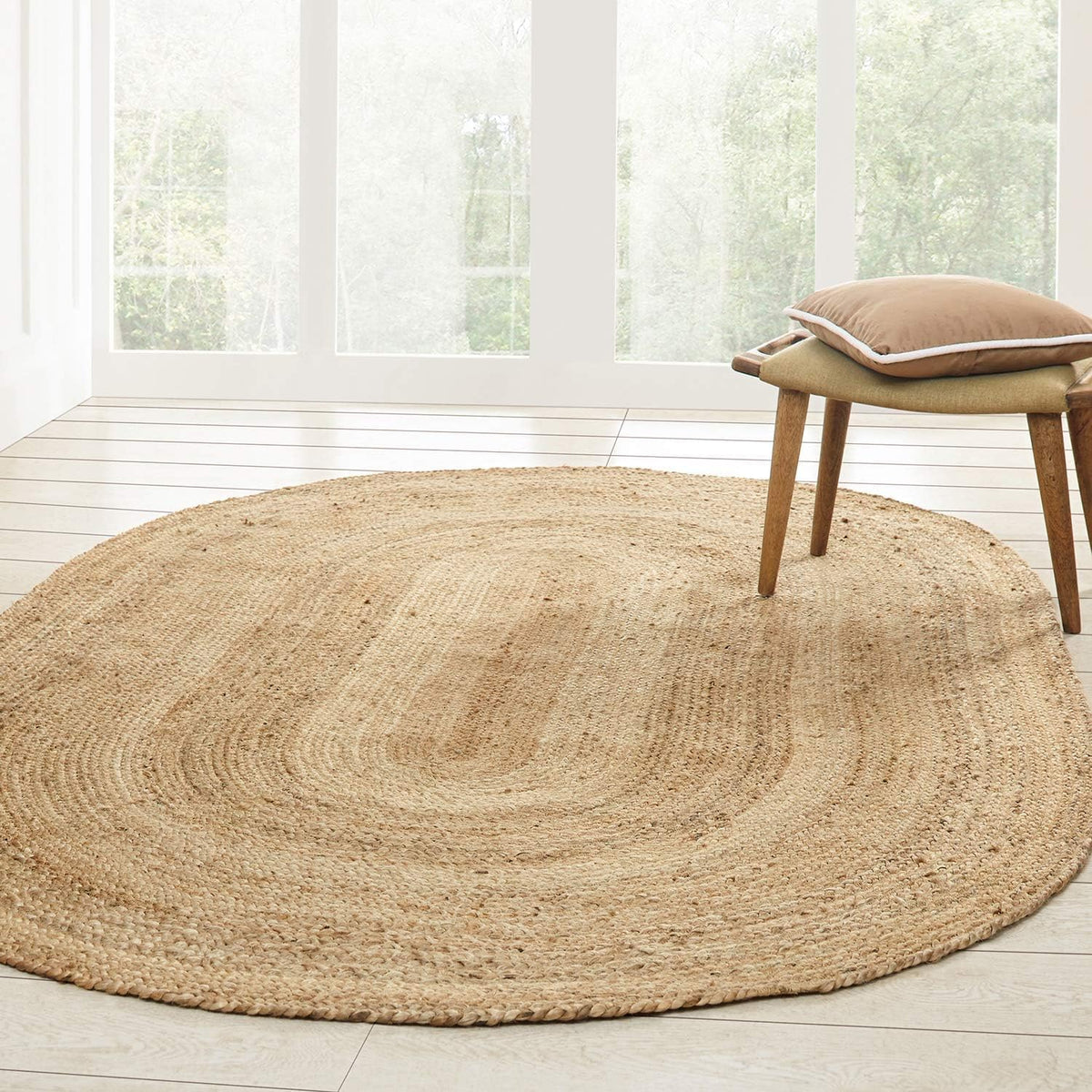 Handwoven Braided Jute Area Rug for Indoor and Outdoor Use