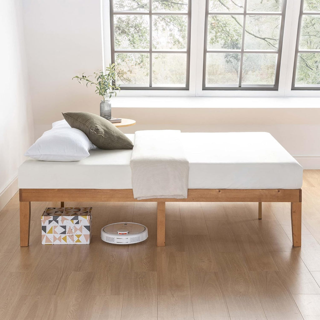 Naturalista Classic 16 Inch Solid Wood Platform Bed with Wooden Slats, Natural Pine, King