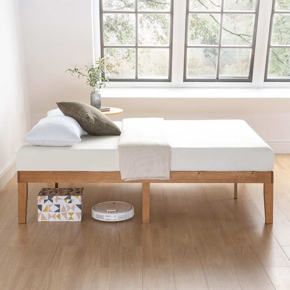 Naturalista Classic 16 Inch Solid Wood Platform Bed with Wooden Slats, Natural Pine, Full