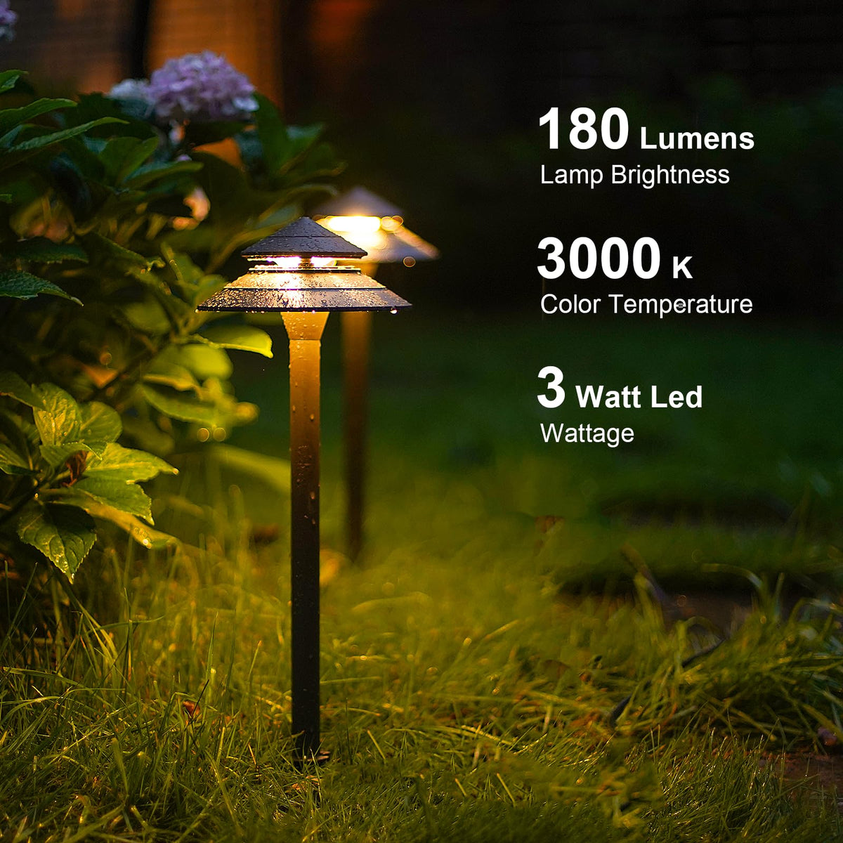 Pathway Lights 3W LED 2PK Outdoor Low Voltage Landscape Lighting 180 Lumen Hardwired 2 Tier Pagoda Path Lights