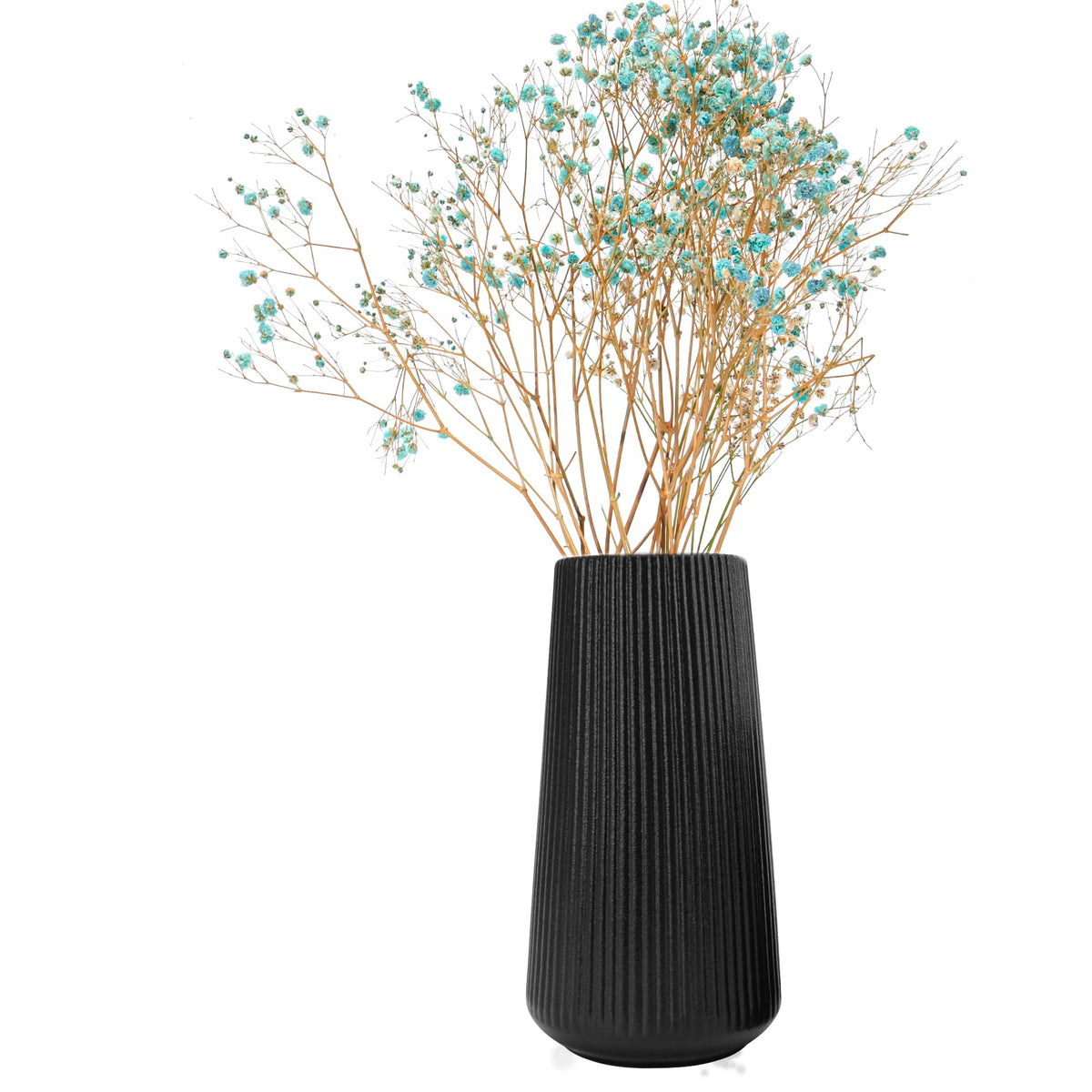Black Ceramic Vase, Cute Flower Vase for Pampas Grass, Home, Living Room, Dining Table, Farmhouse, Office Decor