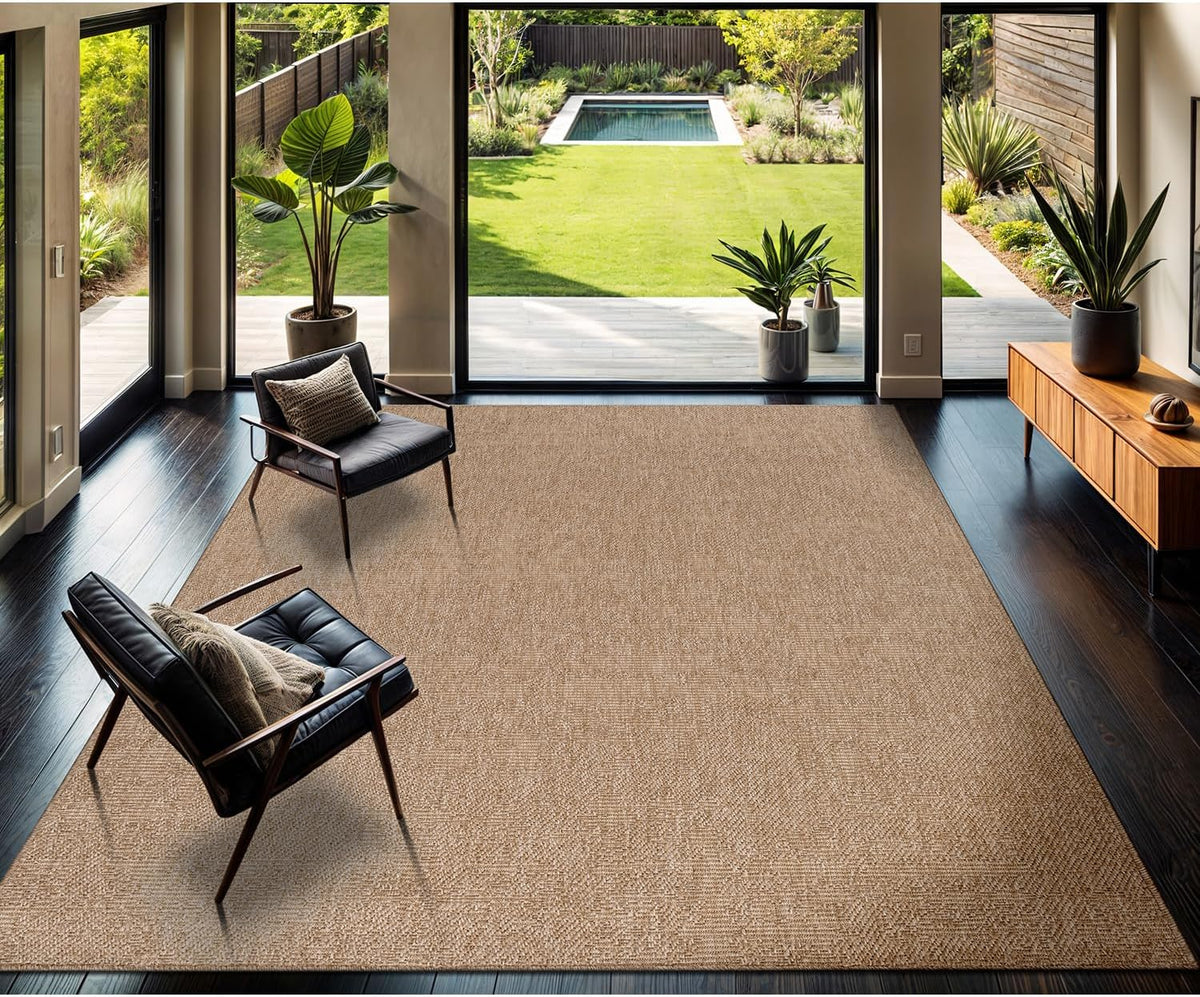 Easy Jute Rug, Indoor Outdoor Natural Color Fiber Area Rugs Patio and Kitchen Rug, Solid Boho Woven Design