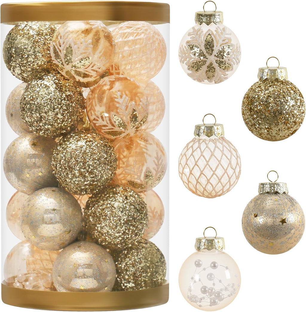 25PCS Christmas Ornaments Set, 2.36"/6CM Clear Plastic Shatterproof Christmas Ball Hanging Ornaments for Xmas Tree