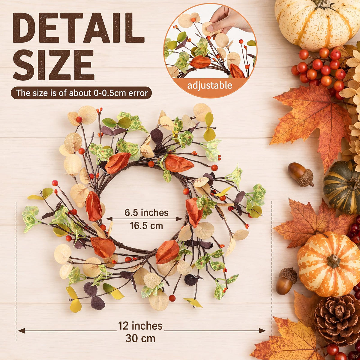 1 Pc Fall Candle Rings Wreath, 6.5'' Inner, Autumn Berry