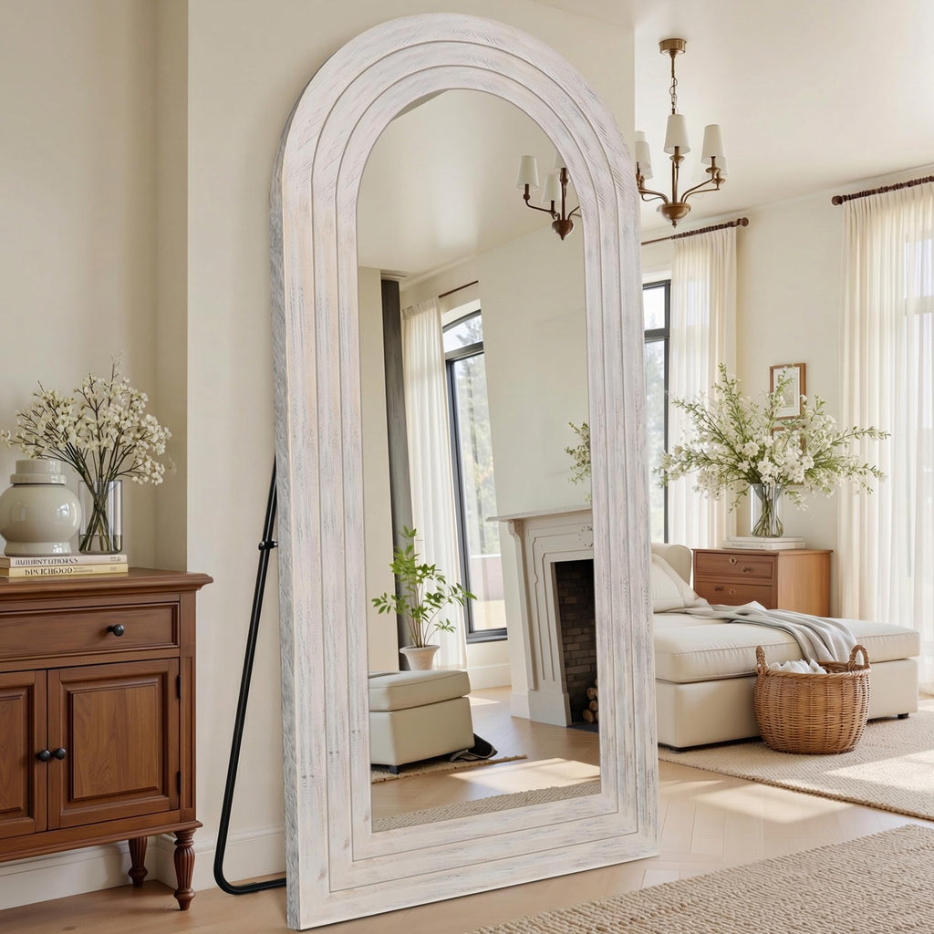 Full Length Mirror with Solid Wood Frame, 81"×41" Wall Mounted Oversized Floor Mirror with Stand, Leaning Standing