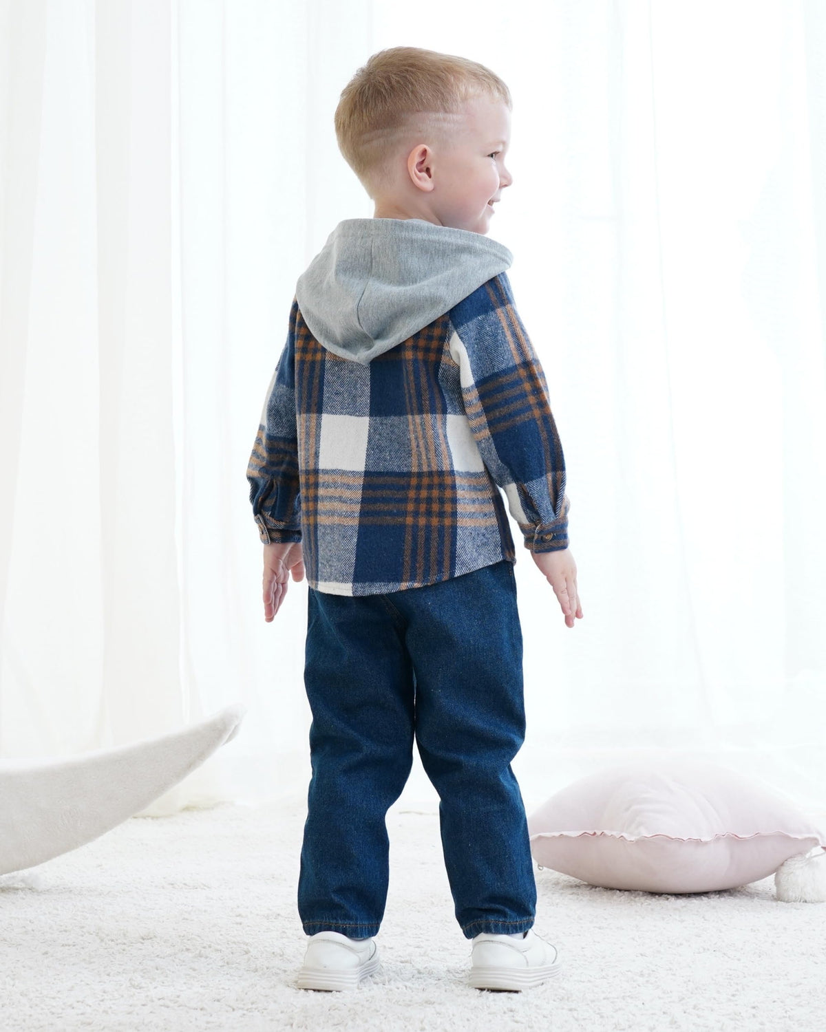 Boy Clothes Baby Grey Blue Plaid Hoodie Jeans Outfits
