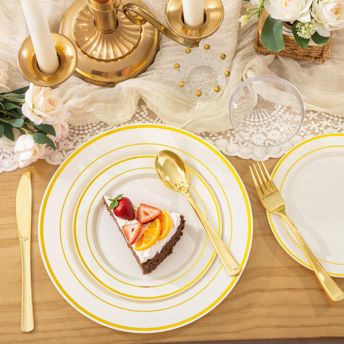 Ivory Plastic Plates for 50 Guests -Thanksgiving Plates, Thanksgiving Decorations, Disposable Plate for Party