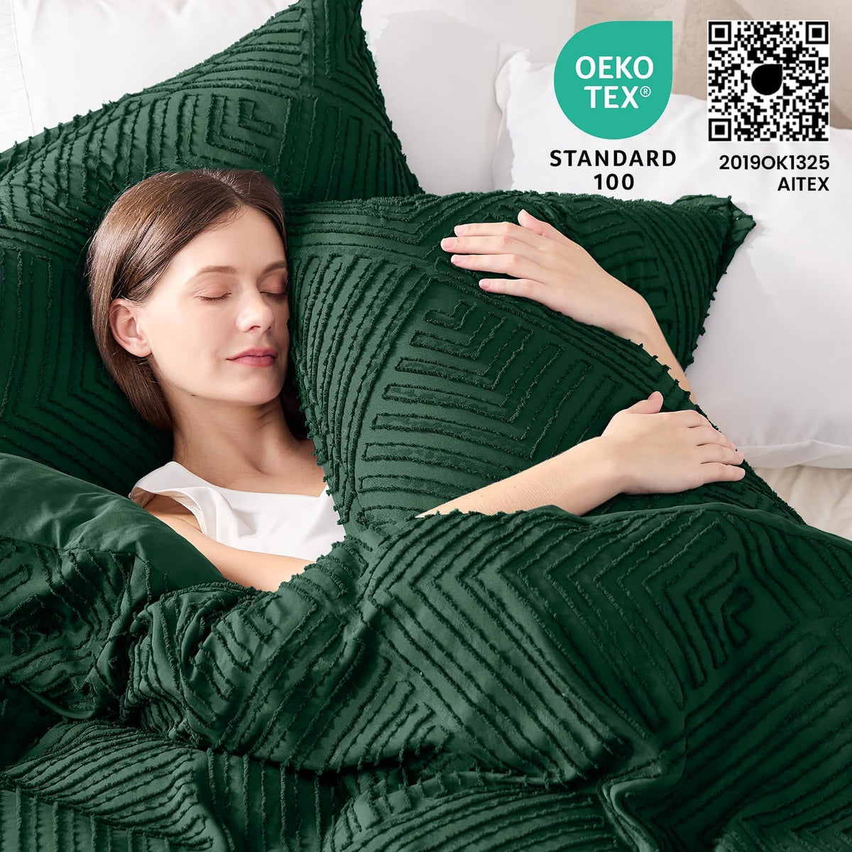 Comforter Set, Boho Tufted 3-Piece Bedding Set, Green
