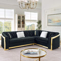 106" Oversize Button Tufted Chesterfield Sectional Sofa Set, Velvet L-Shaped Luxury Couches with Gold Stainless Steel