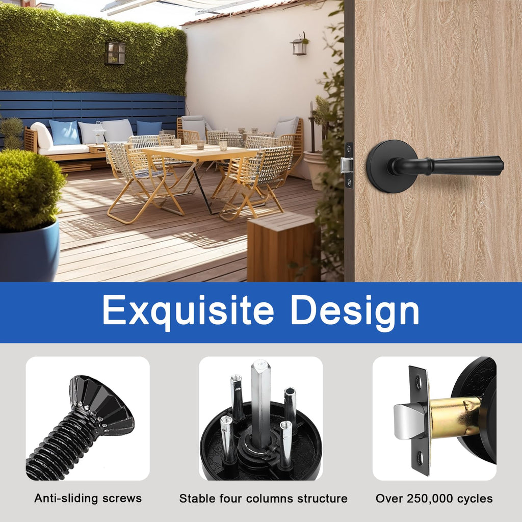 2 Pack Matte Black Passage Door Lever Interior Non-Locking Door Handle, Passage Door Lock for Closet and Hallway