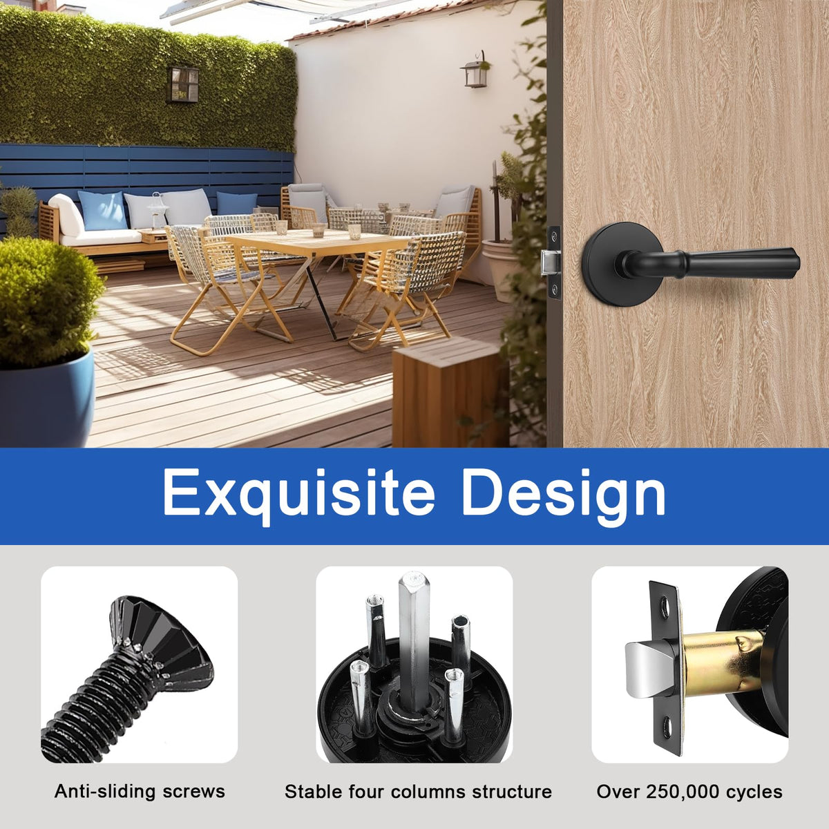 2 Pack Matte Black Passage Door Lever Interior Non-Locking Door Handle, Passage Door Lock for Closet and Hallway