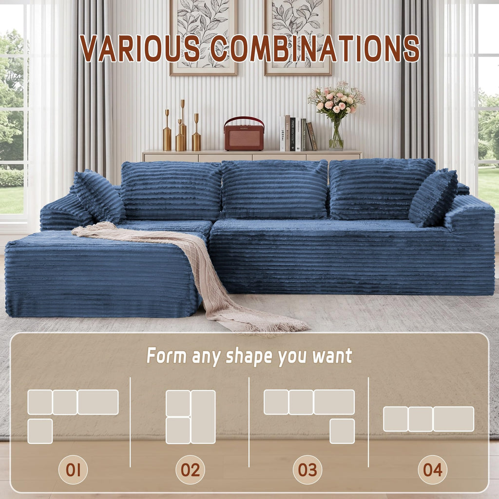 110" L-Shaped Modular Sectional Sofa with Chaise, Boneless Comfy Corduroy Fluffy Couch with Deep Seat and Side