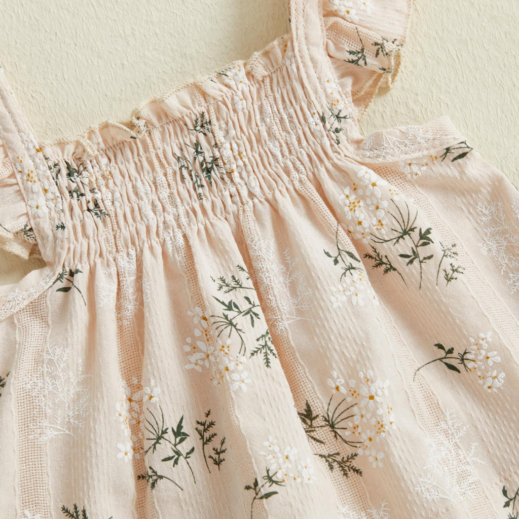 Infant Baby Girl Summer Smocked Clothes Floral Ruffle Shirt Tops Bloomers Shorts Toddler Cute Outfits Set