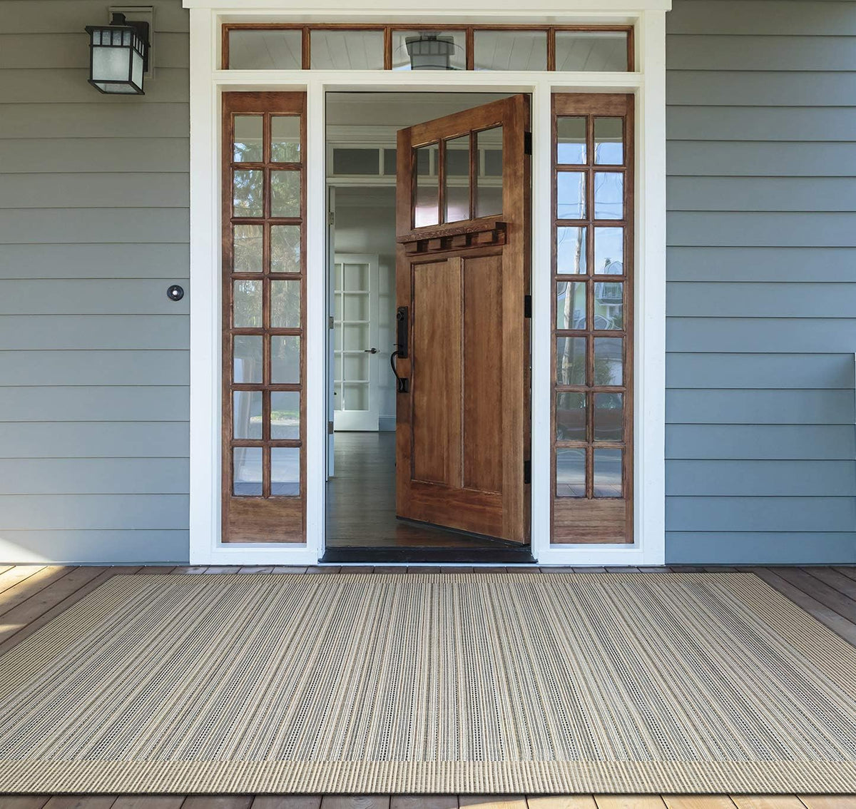 Monaco Bowline Striped Outdoor Area Rug, Brown