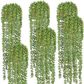 6pcsString of Pearls Plant Artificial Faux Hanging Succulents Hanging Greenery for Outdoor (6, Green)