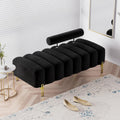 52" Velvet Bench Bedroom Ottoman Bench with Adjustable Back, Black