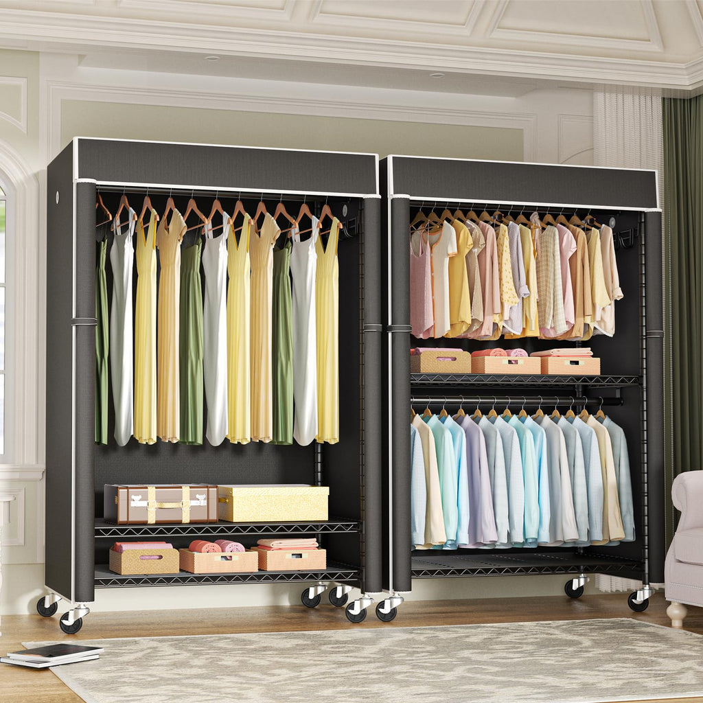 Black Clothing Rack with Black Cover, P1C Plus Rolling Closet
