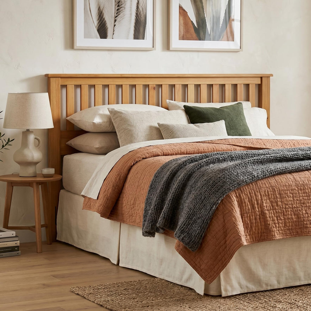 Serene Wood Panel Headboard with Mission Slats, Pine