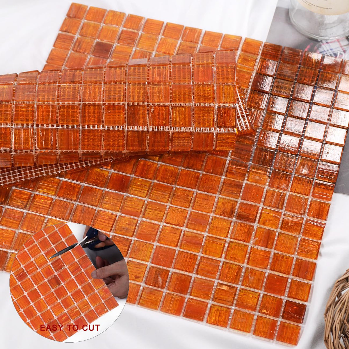 11.5 sq.ft Orange Glass Mosaic Tile , Pool, Kitchen Backsplash