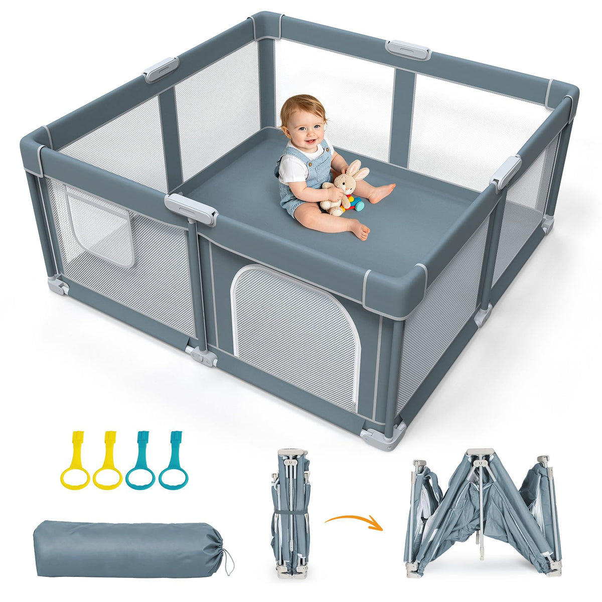 Foldable Baby Playpen, 50x50 Inch Compact Collapsible Play Yard